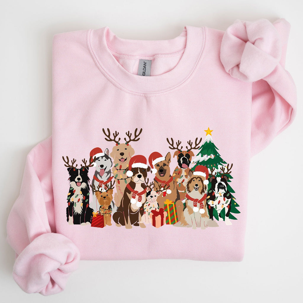 Christmas Dogs Antlers Reindeer Santa Claus Dog Lover Holiday Scene Festive Sweatshirt