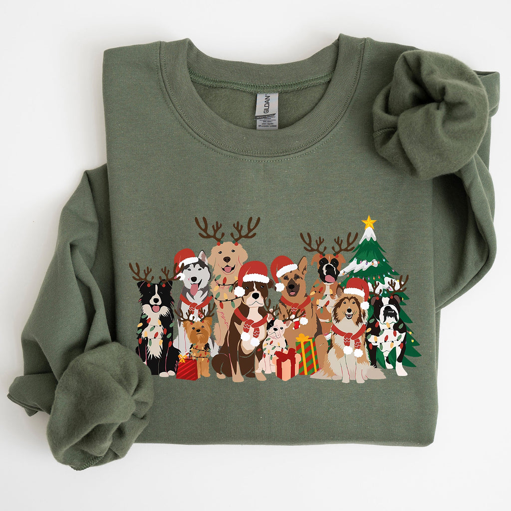 Christmas Dogs Antlers Reindeer Santa Claus Dog Lover Holiday Scene Festive Sweatshirt