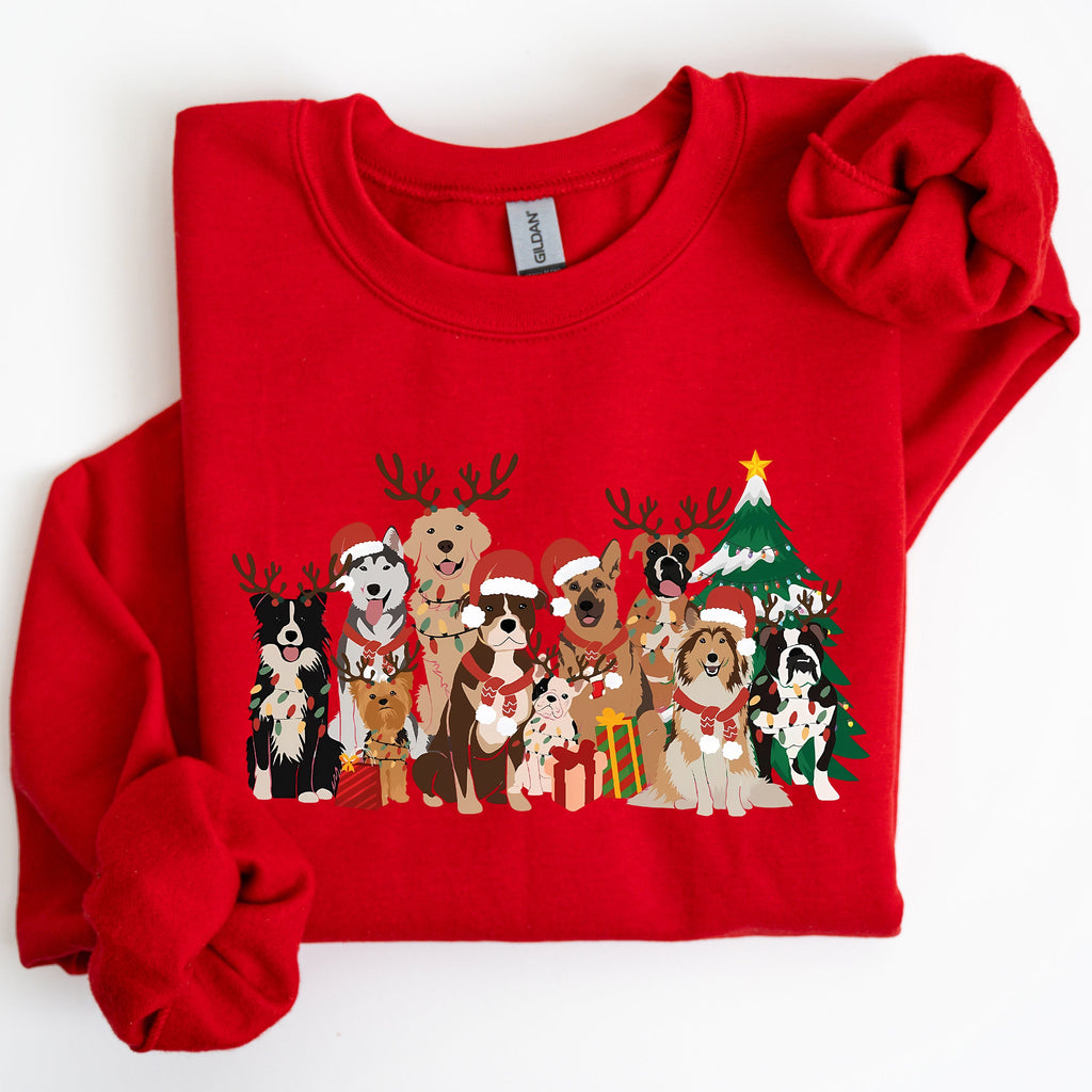 Christmas Dogs Antlers Reindeer Santa Claus Dog Lover Holiday Scene Festive Sweatshirt