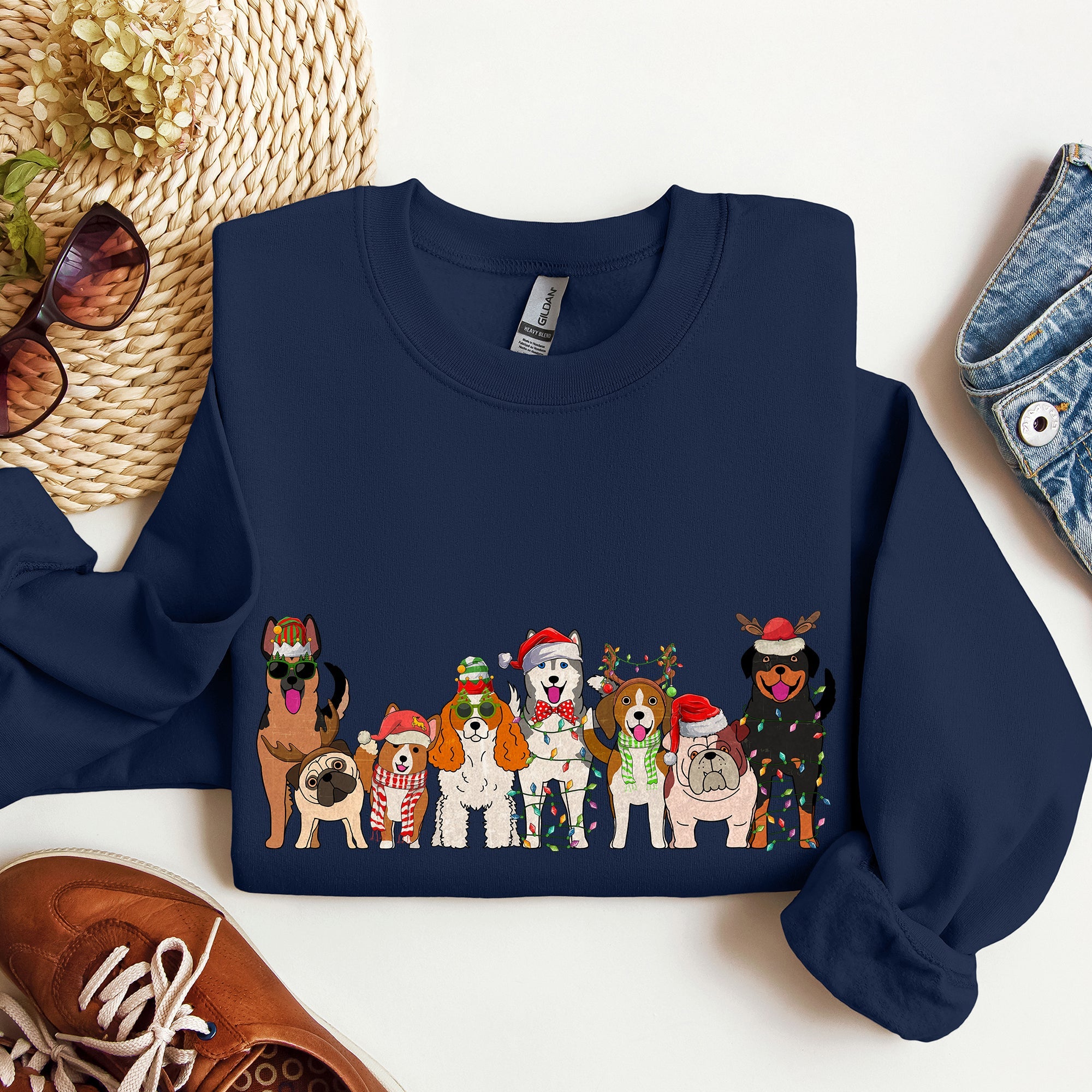 Christmas Dogs Santa Claus Illustration For Dog Lovers Pet Owners Cozy Holiday Sweatshirt