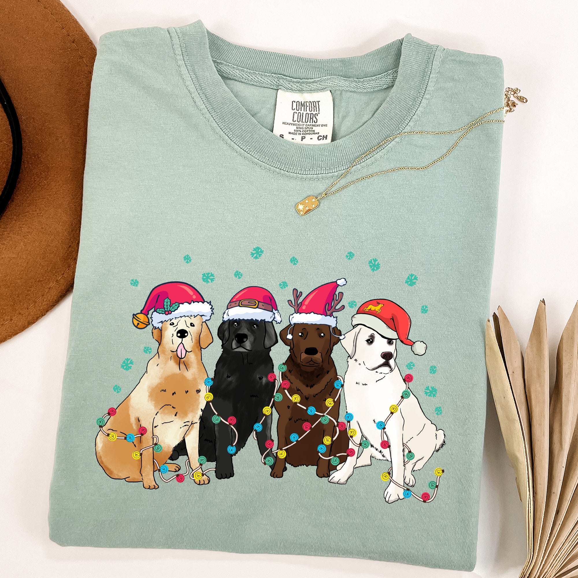 Christmas Dogs Puppies Dog Lovers Santa Claus Winter Snow Holiday Theme Comfort Colors Tee