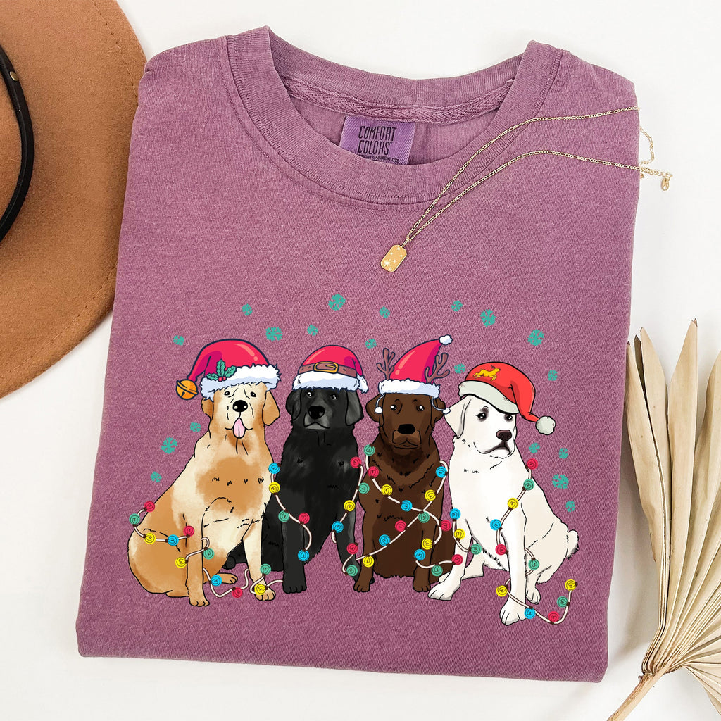 Christmas Dogs Puppies Dog Lovers Santa Claus Winter Snow Holiday Theme Comfort Colors Tee
