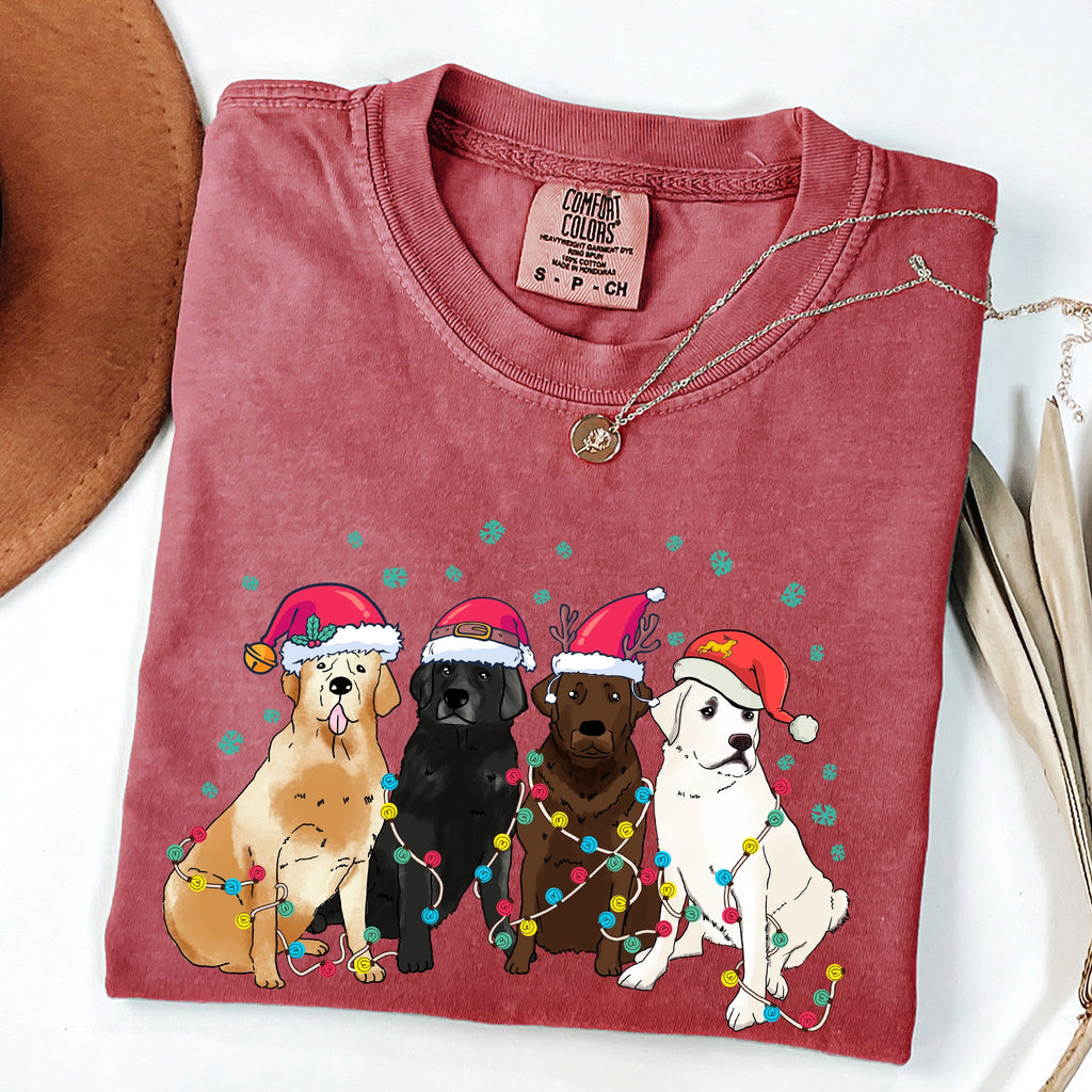 Christmas Dogs Puppies Dog Lovers Santa Claus Winter Snow Holiday Theme Comfort Colors Tee