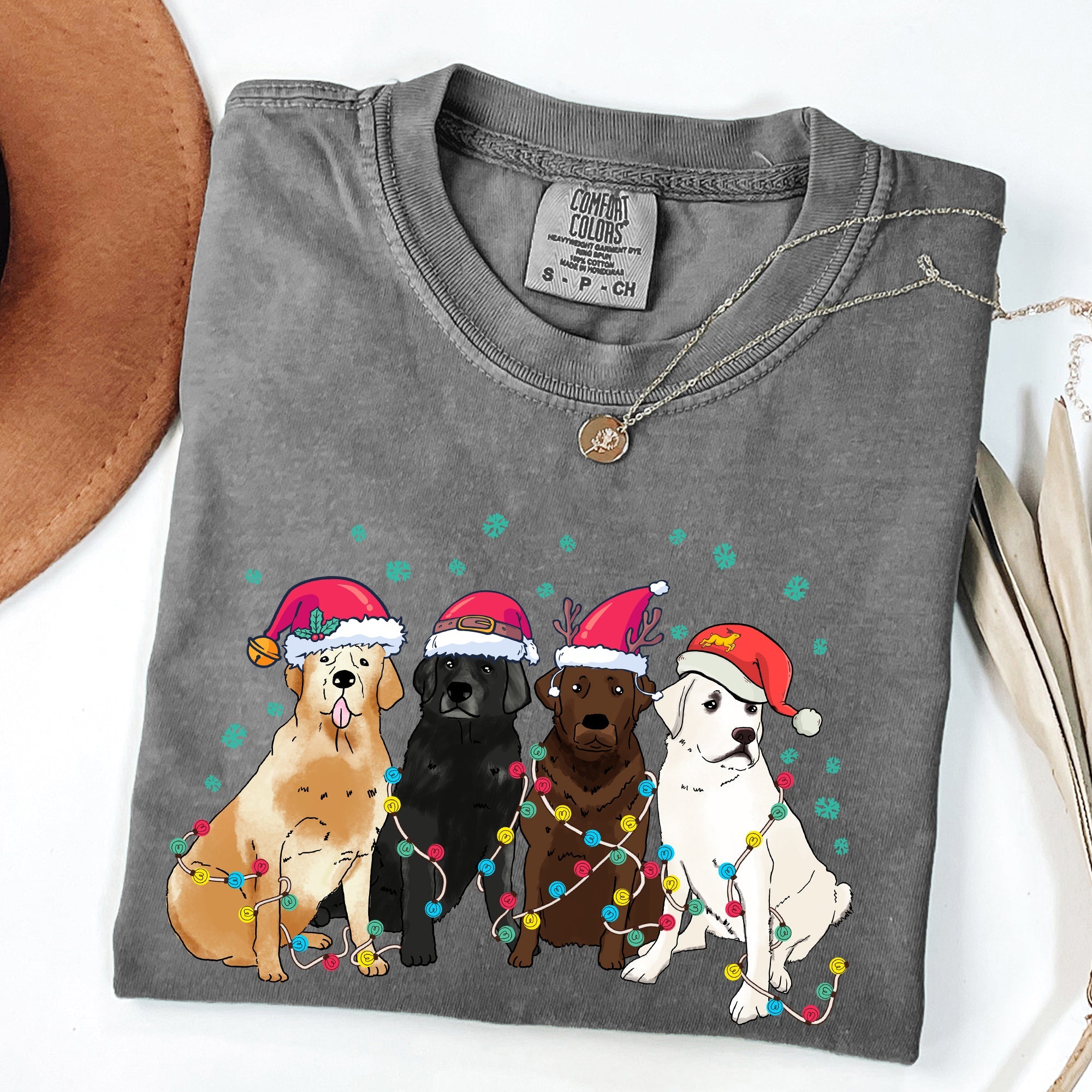 Christmas Dogs Puppies Dog Lovers Santa Claus Winter Snow Holiday Theme Comfort Colors Tee