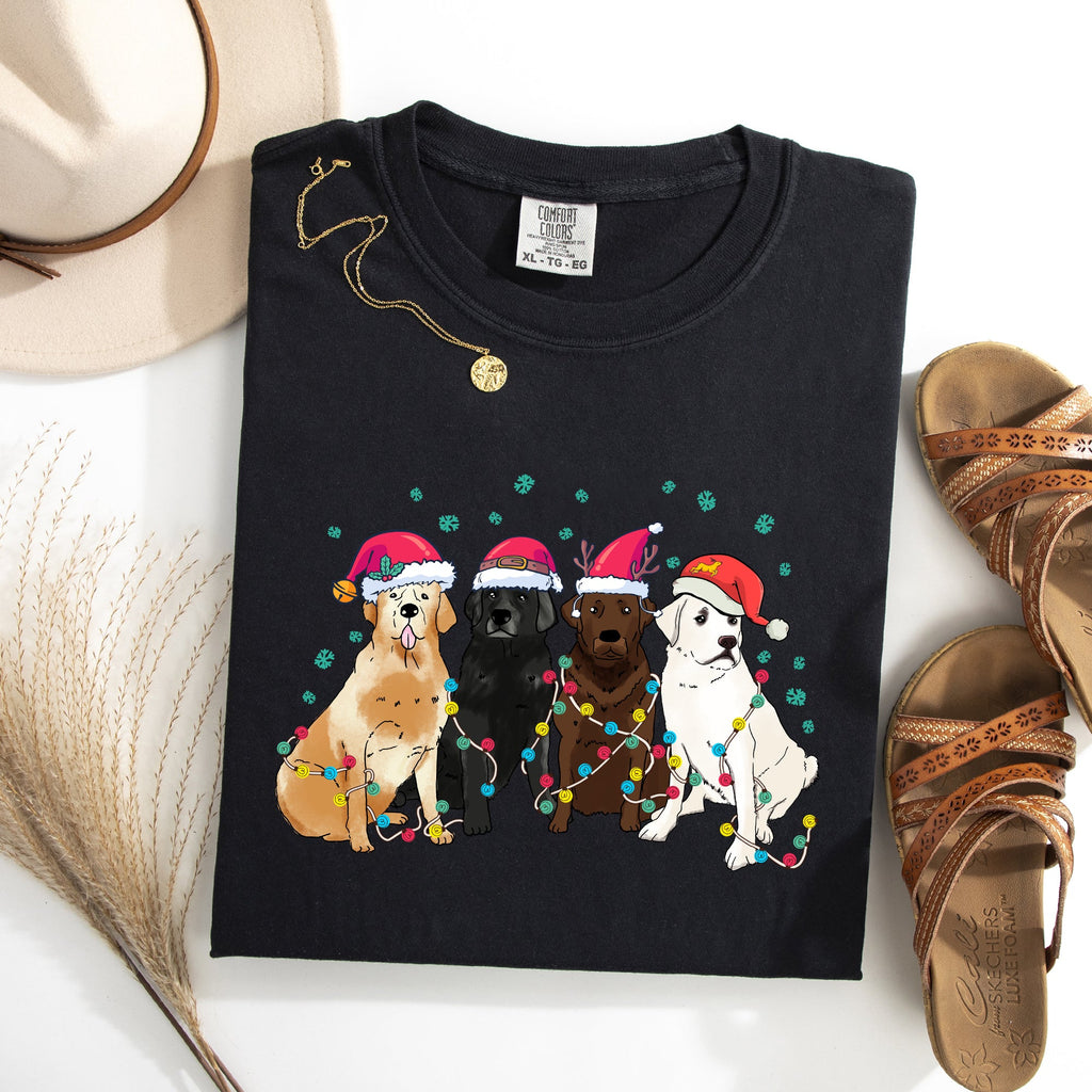 Christmas Dogs Puppies Dog Lovers Santa Claus Winter Snow Holiday Theme Comfort Colors Tee