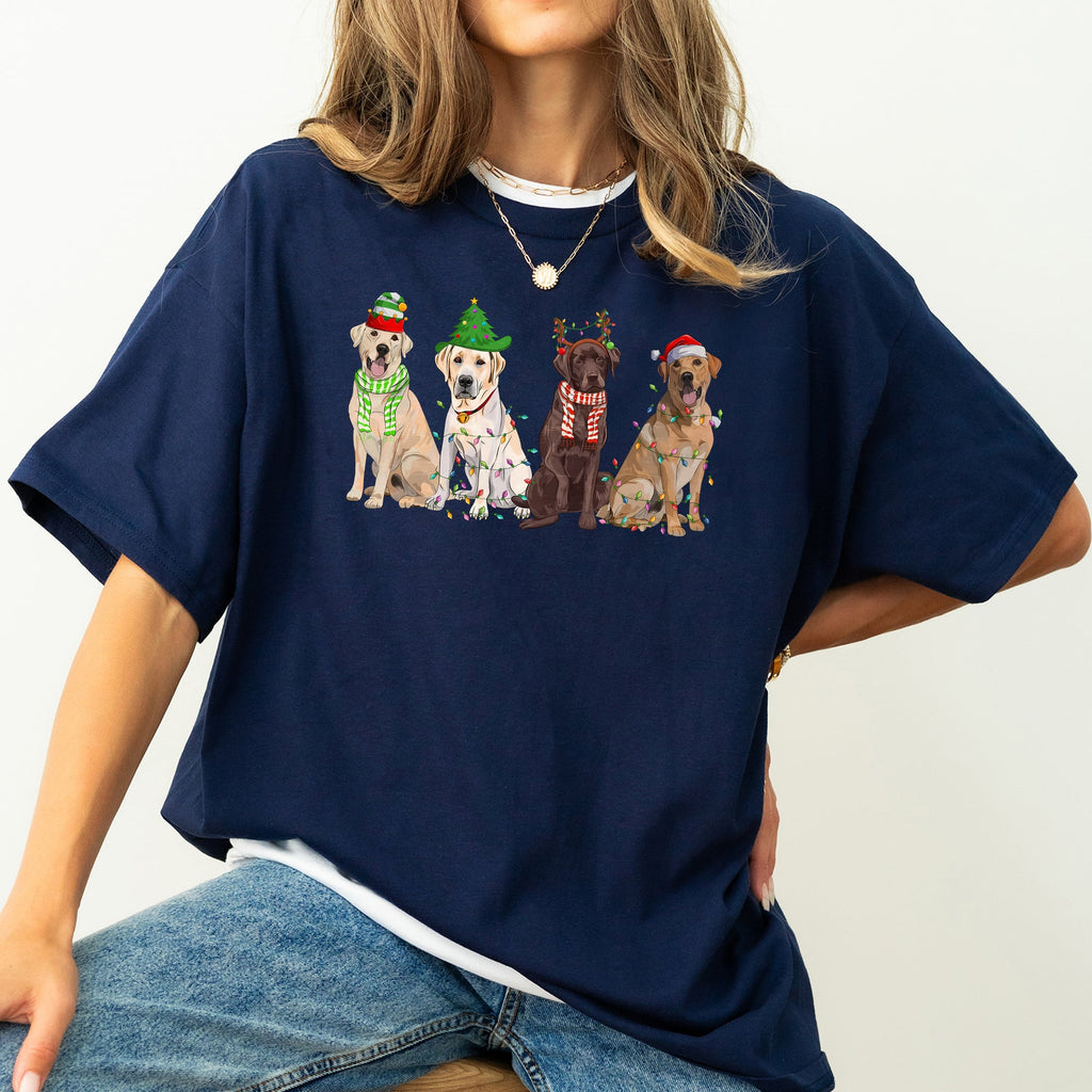 Christmas Dogs Santa Retriever Labrador Holiday Pups In Santa Hats Comfort Colors Tee