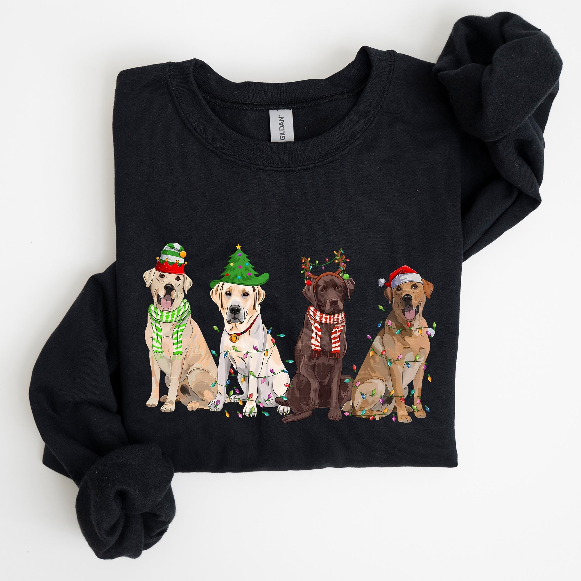 Christmas Dogs Retriever Labrador Santa Claus Holiday Scene Illustration Sweatshirt