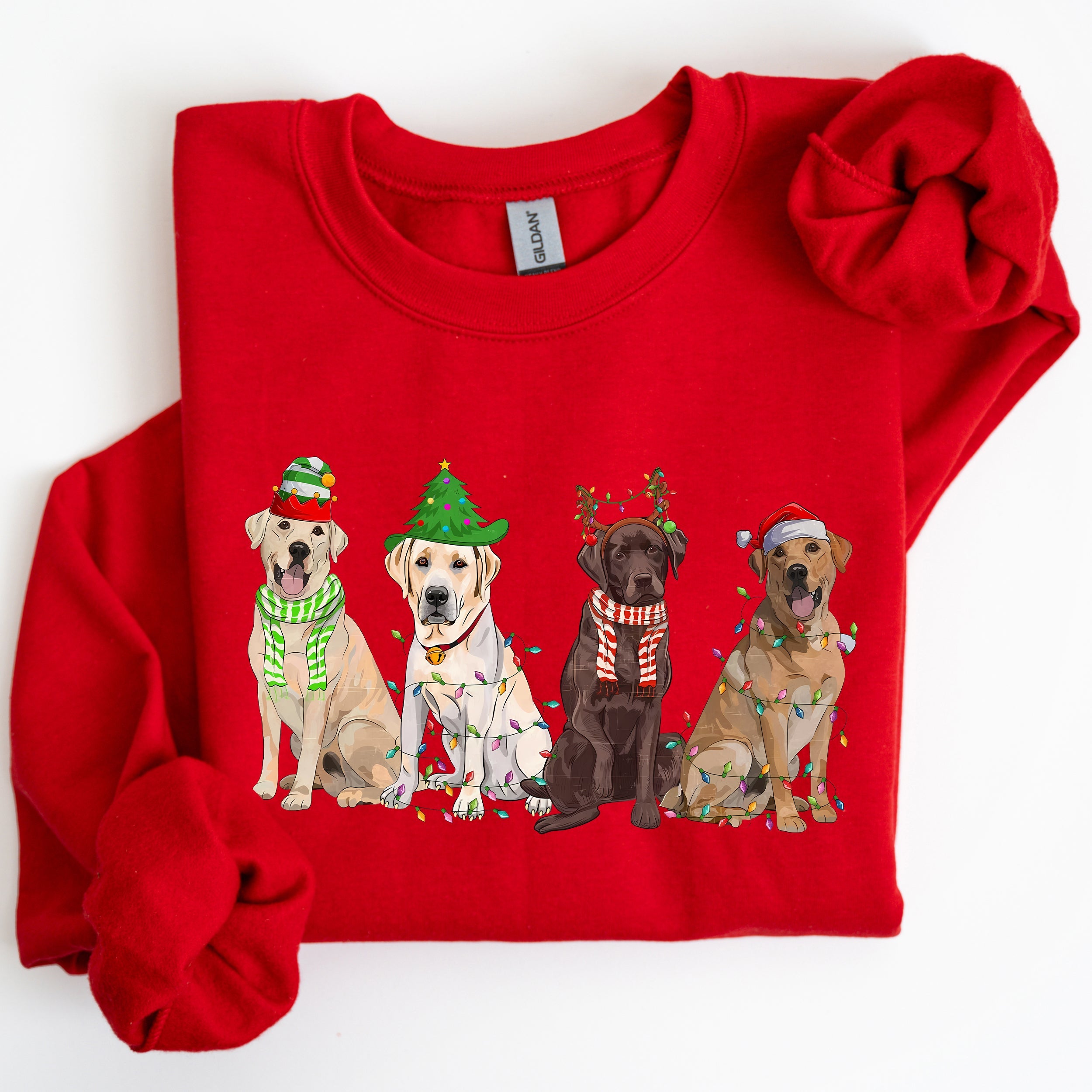 Christmas Dogs Retriever Labrador Santa Claus Holiday Scene Illustration Sweatshirt