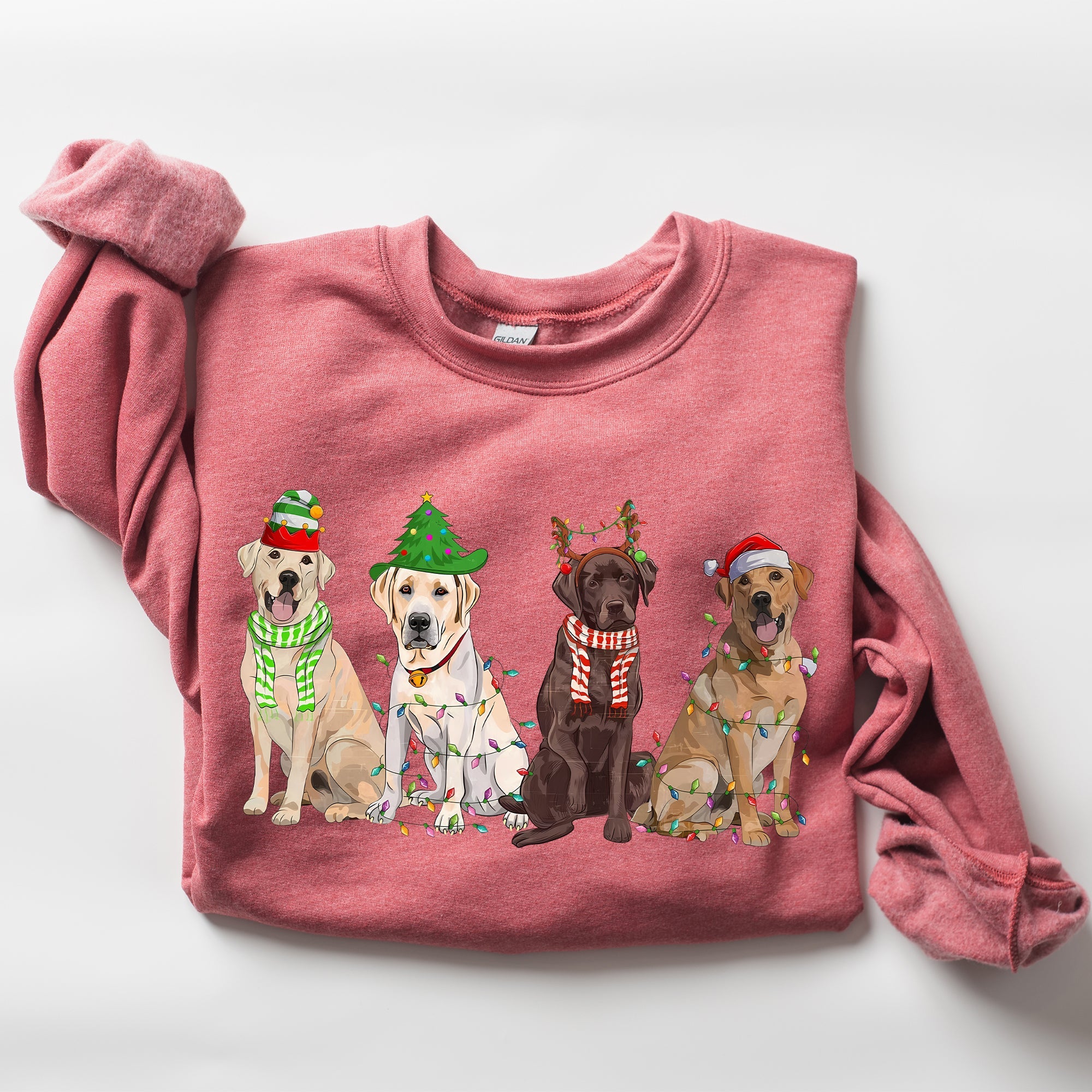 Christmas Dogs Retriever Labrador Santa Claus Holiday Scene Illustration Sweatshirt