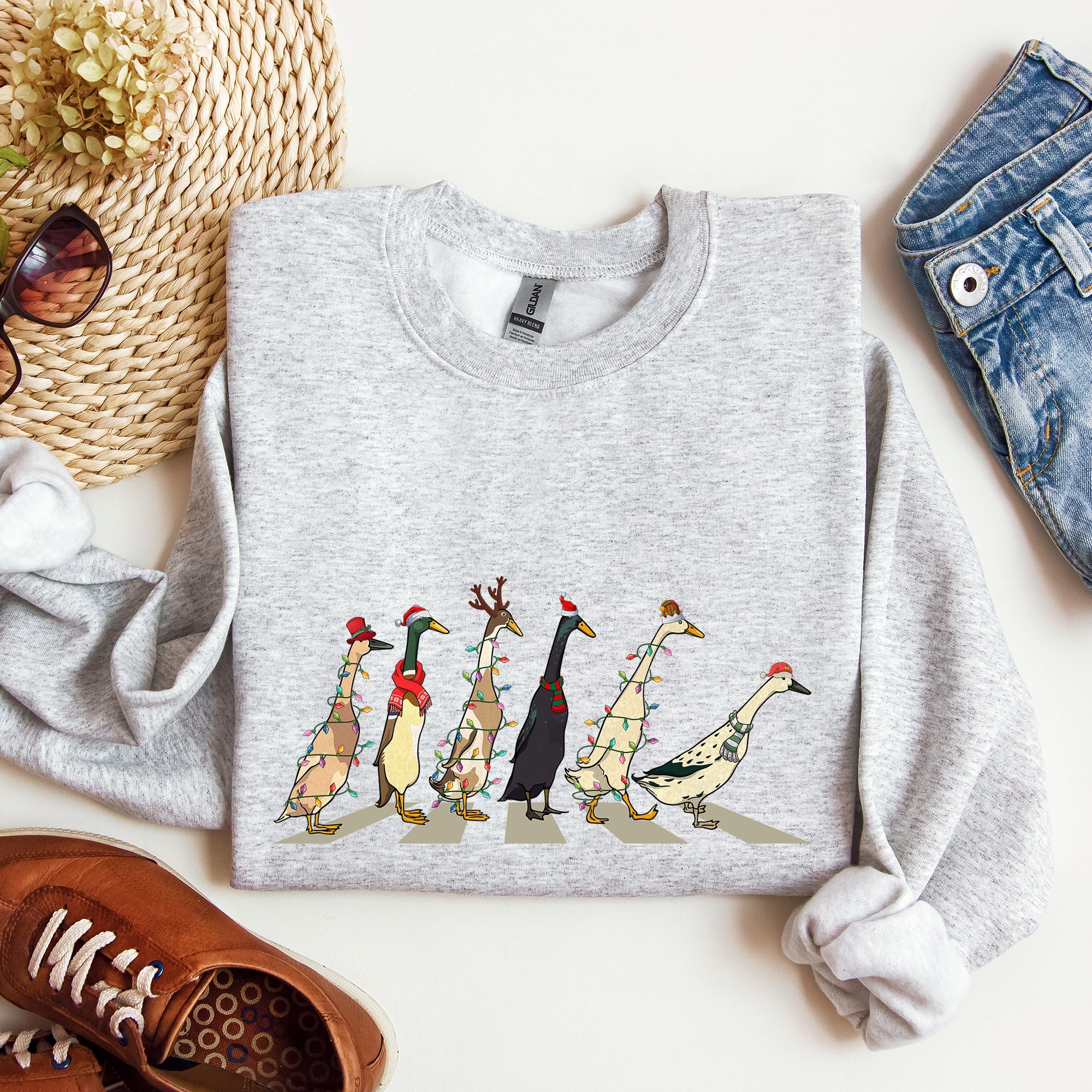 Christmas Ducks, Duck Lovers, Santa, Farm Life Holiday Edition Premium Sweatshirt