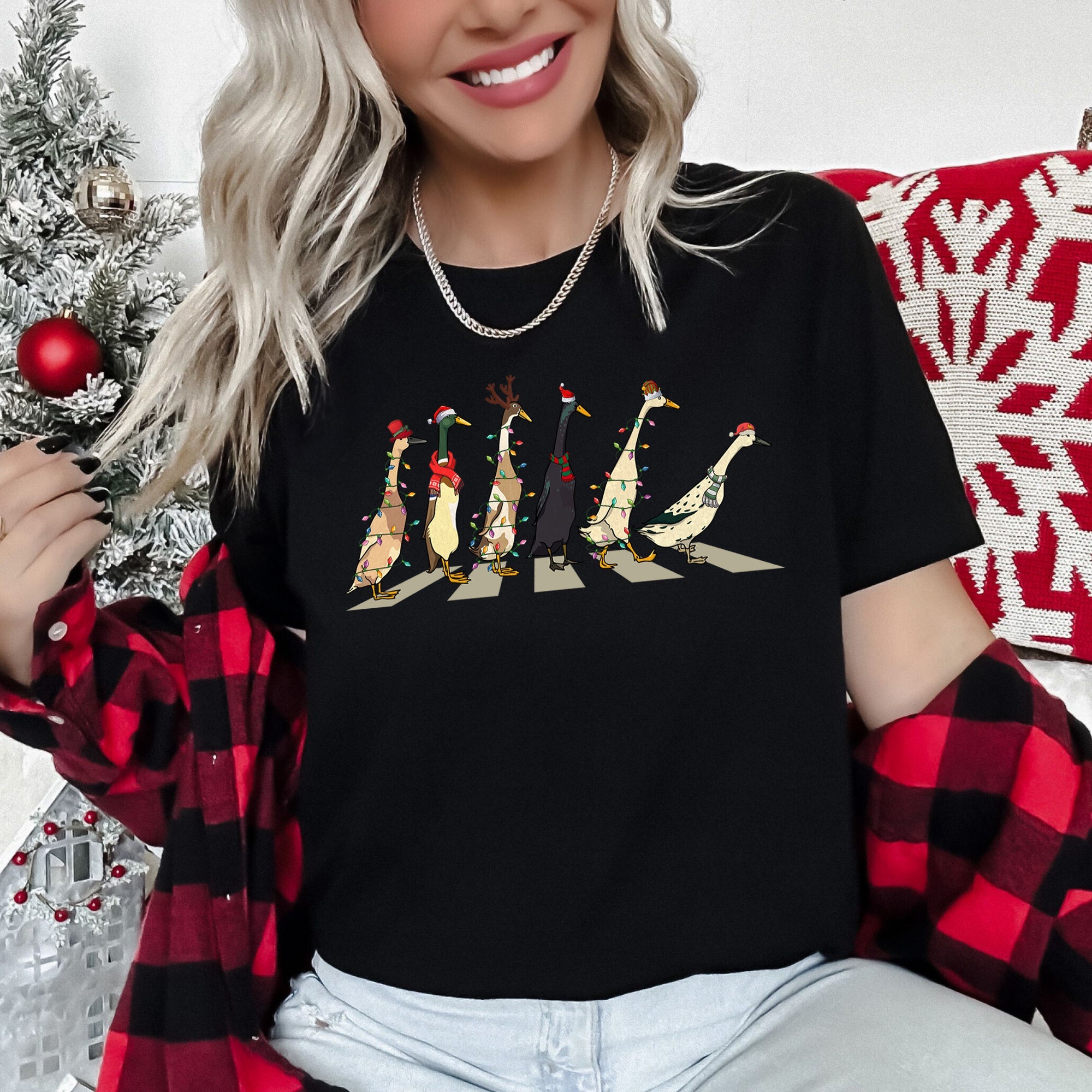 Christmas Ducks And Duck Lovers Santa Farm Life Holiday Edition Artwork Graphic Tee