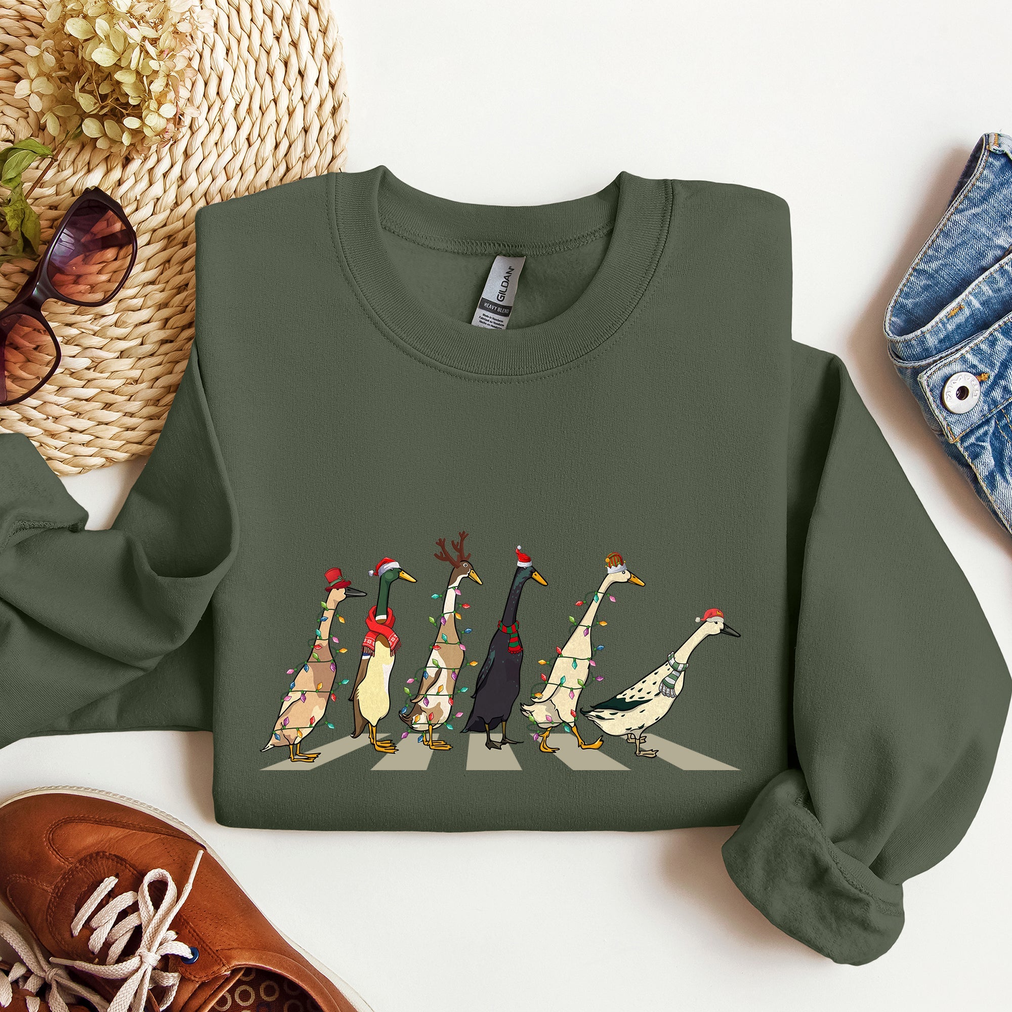 Christmas Ducks, Duck Lovers, Santa, Farm Life Holiday Edition Premium Sweatshirt