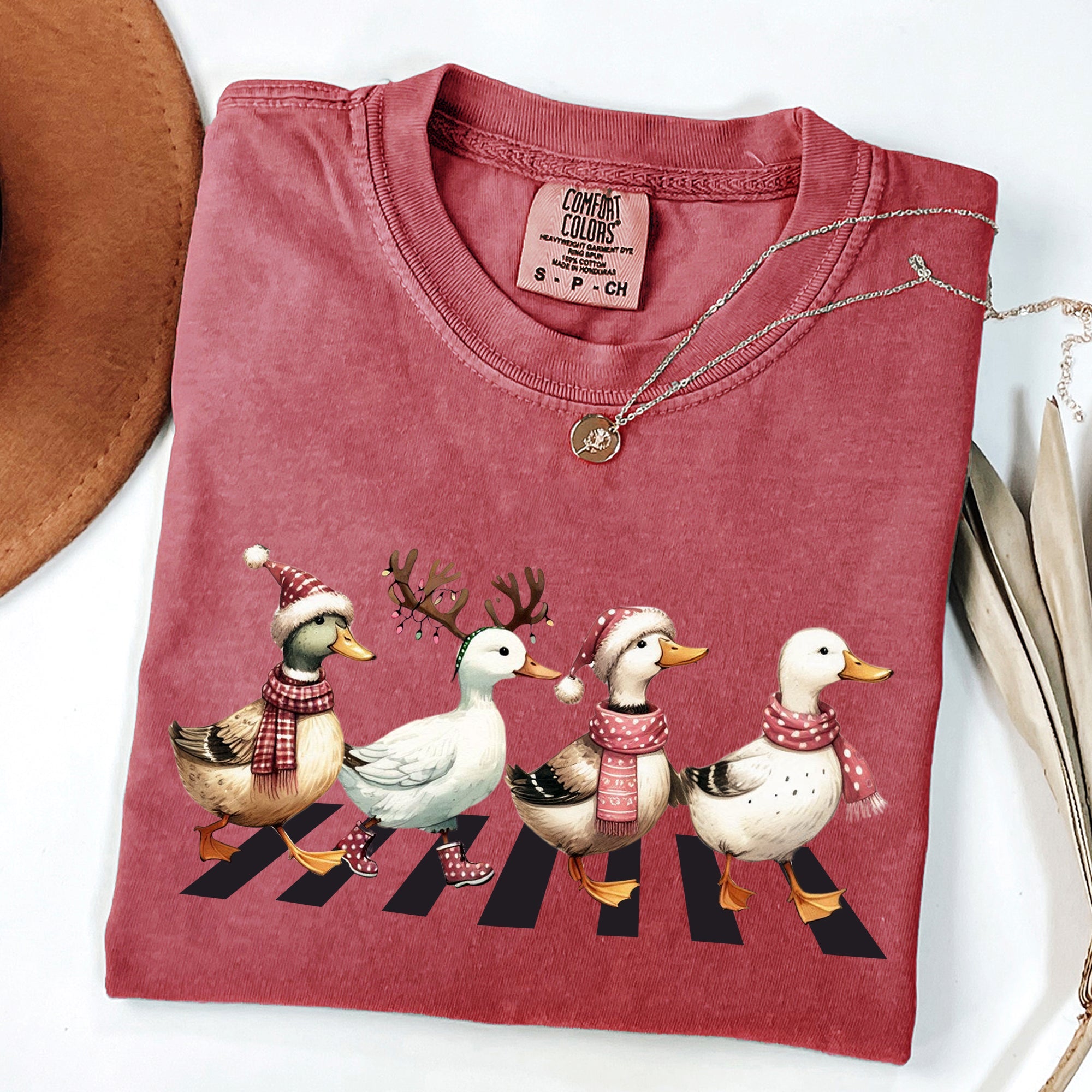 Christmas Ducks And Farm Animals Crossing Santa Winter Snow Xmas Comfort Colors Tee