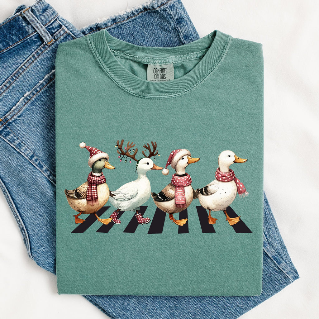 Christmas Ducks And Farm Animals Crossing Santa Winter Snow Xmas Comfort Colors Tee