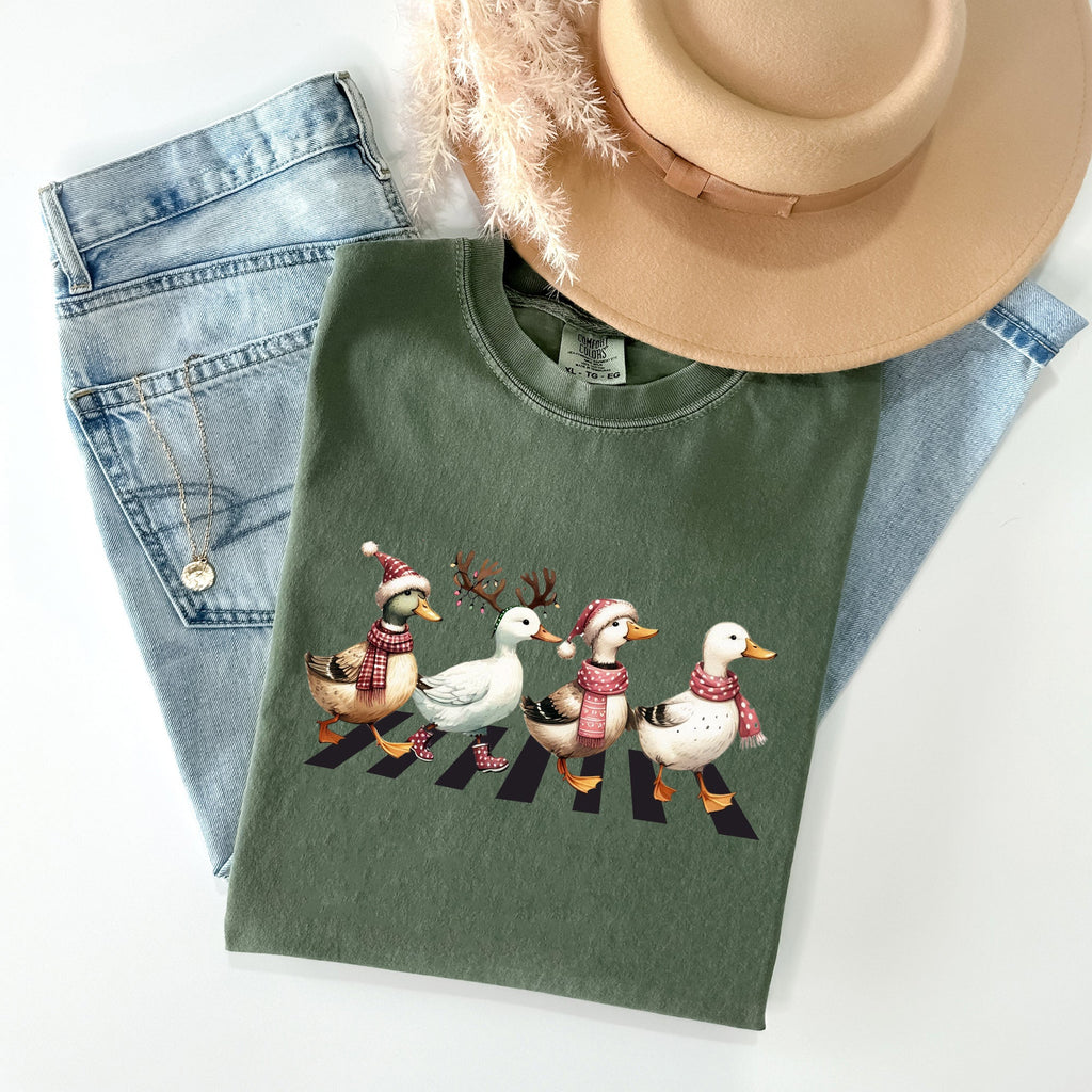 Christmas Ducks And Farm Animals Crossing Santa Winter Snow Xmas Comfort Colors Tee
