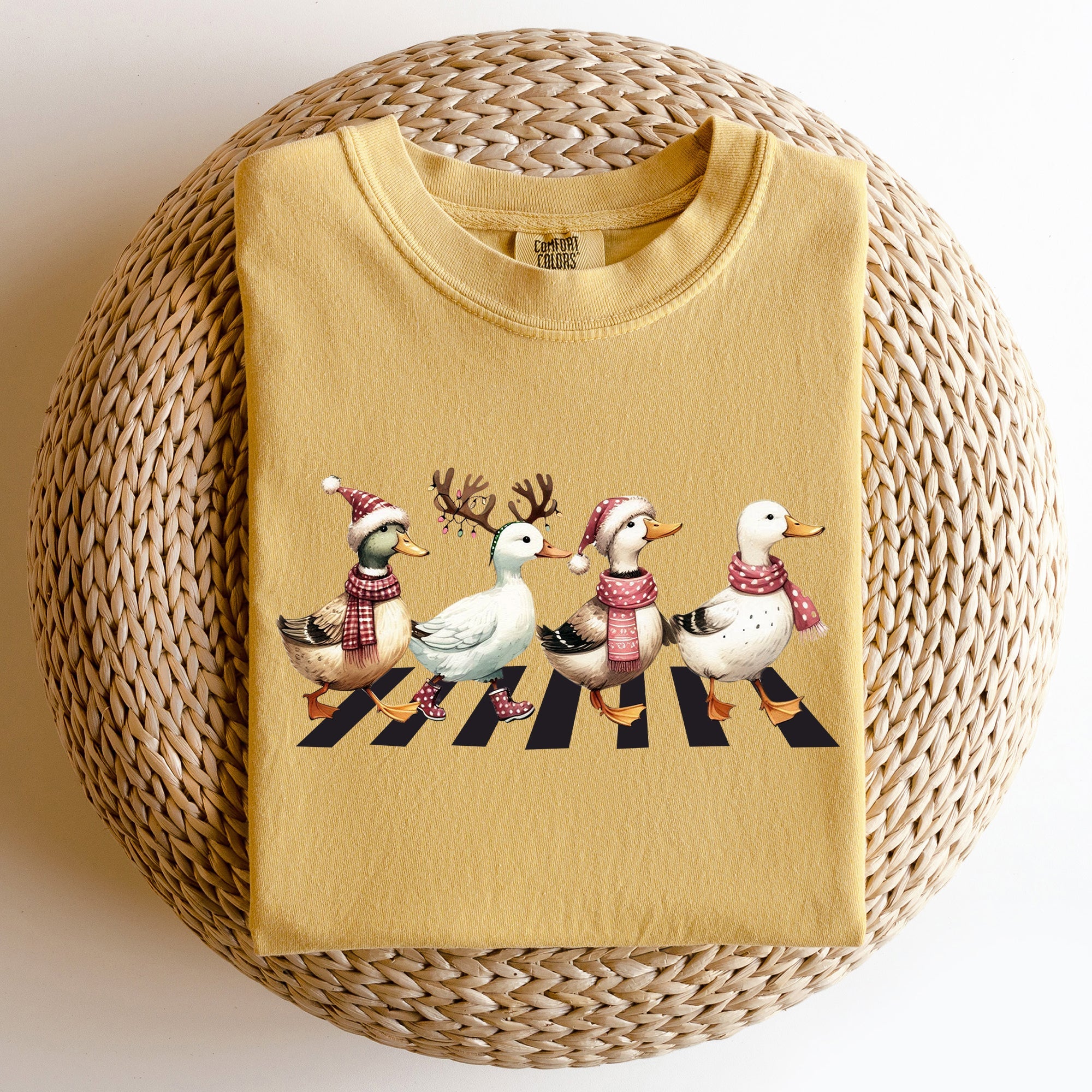 Christmas Ducks And Farm Animals Crossing Santa Winter Snow Xmas Comfort Colors Tee