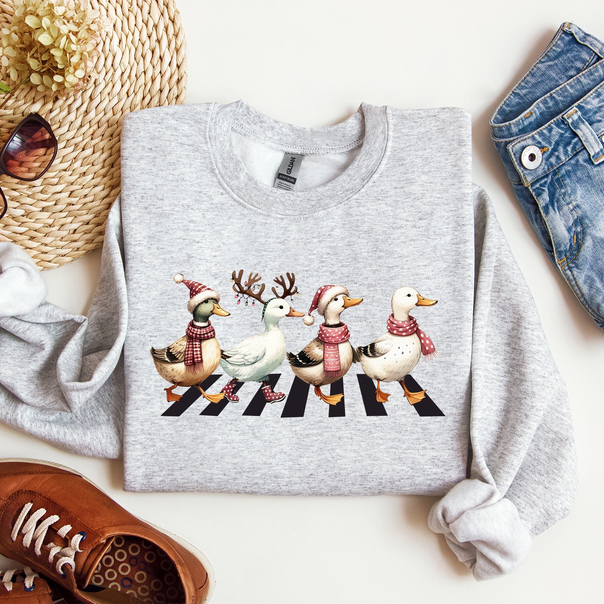 Christmas Ducks Farm Animals Crossing Road Santa Winter Snow Xmas Festive Sweatshirt