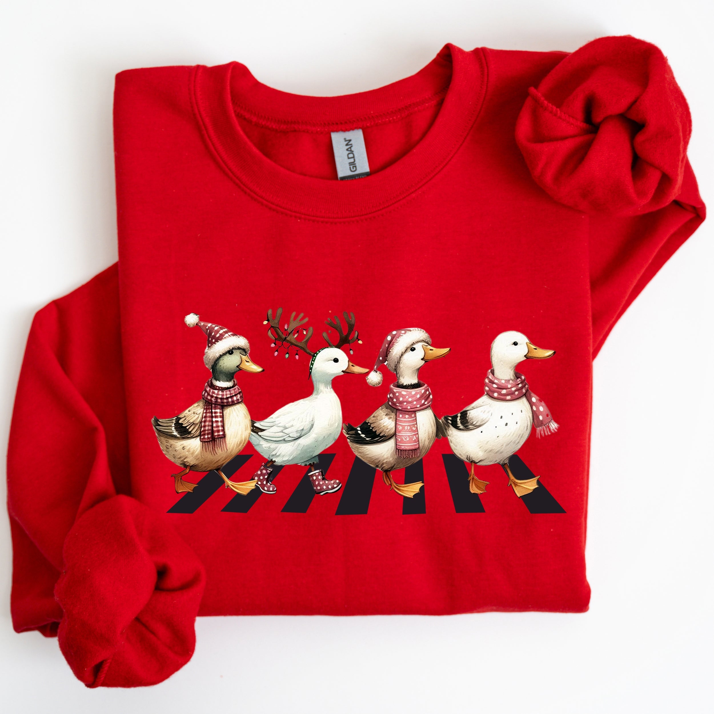 Christmas Ducks Farm Animals Crossing Road Santa Winter Snow Xmas Festive Sweatshirt