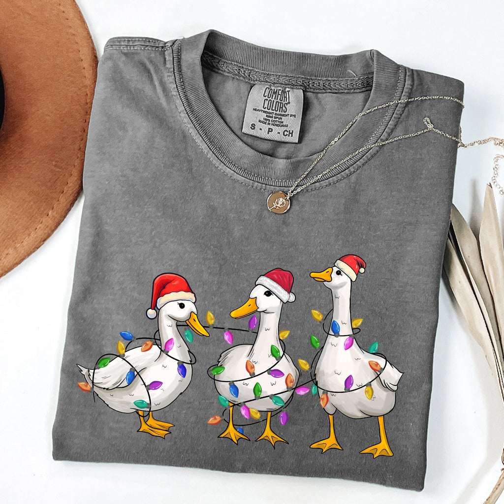 Christmas Ducks, Farm Animals, Santa, Winter, Snow, Xmas Scene Comfort Colors Tee