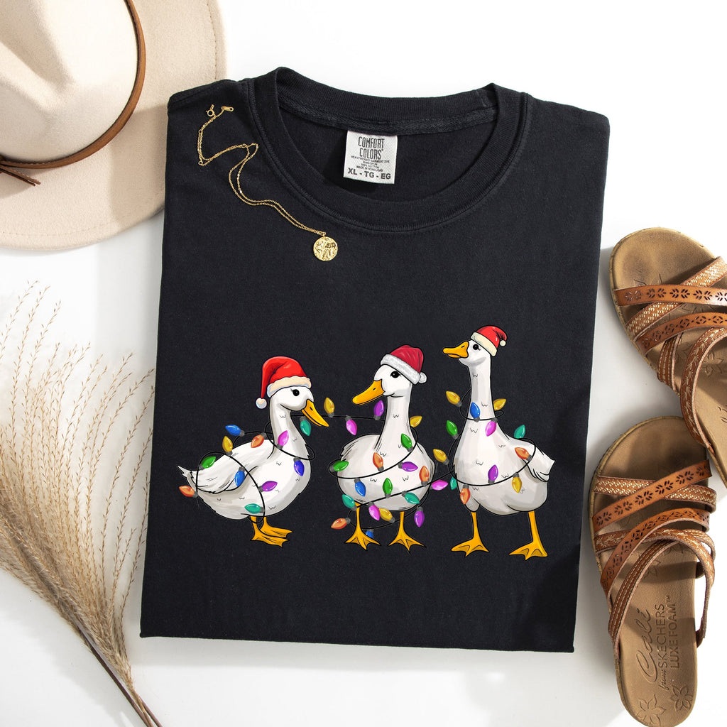 Christmas Ducks, Farm Animals, Santa, Winter, Snow, Xmas Scene Comfort Colors Tee