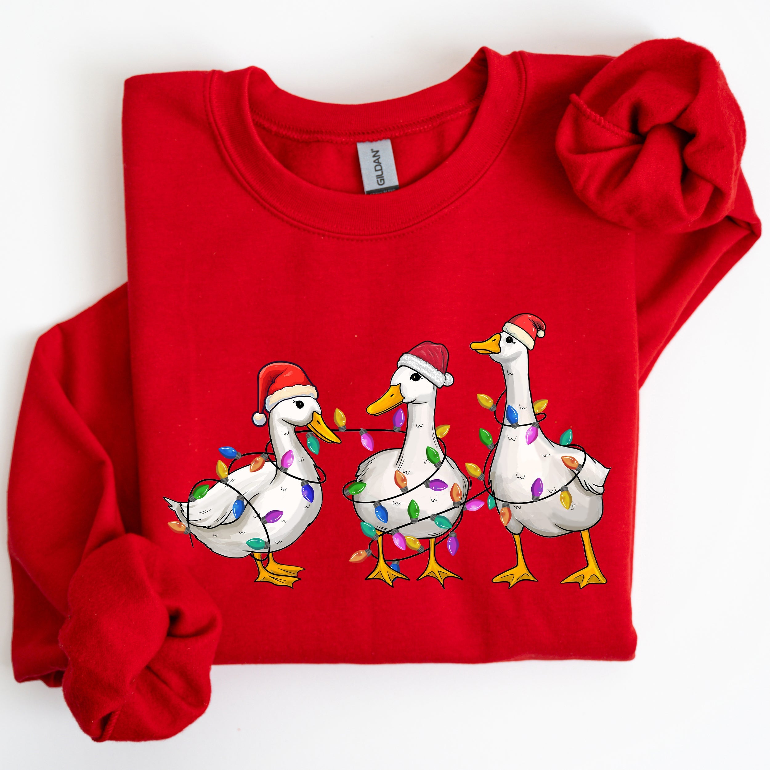 Christmas Ducks And Santa With Playful Farm Animals On A Cozy Winter Snow Scene Full Graphic Illustration Sweatshirt