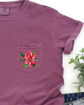 Christmas Flowers Pocket Poinsettia Winter Snow Botanical Xmas Festive Floral Art Print Graphic Tee