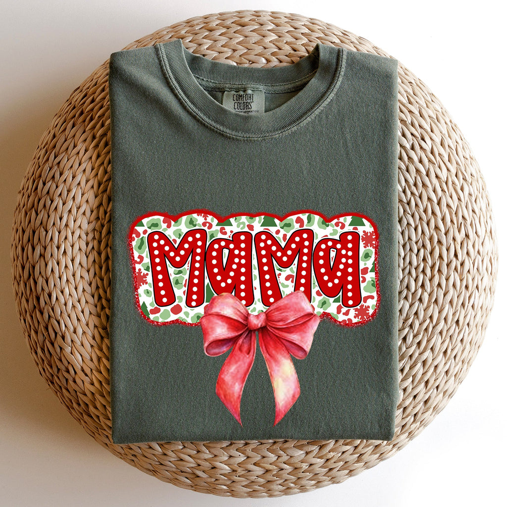 Christmas Mama Ribbon Bows Santa Classic Retro Tshirt Graphic Comfort Colors Tee