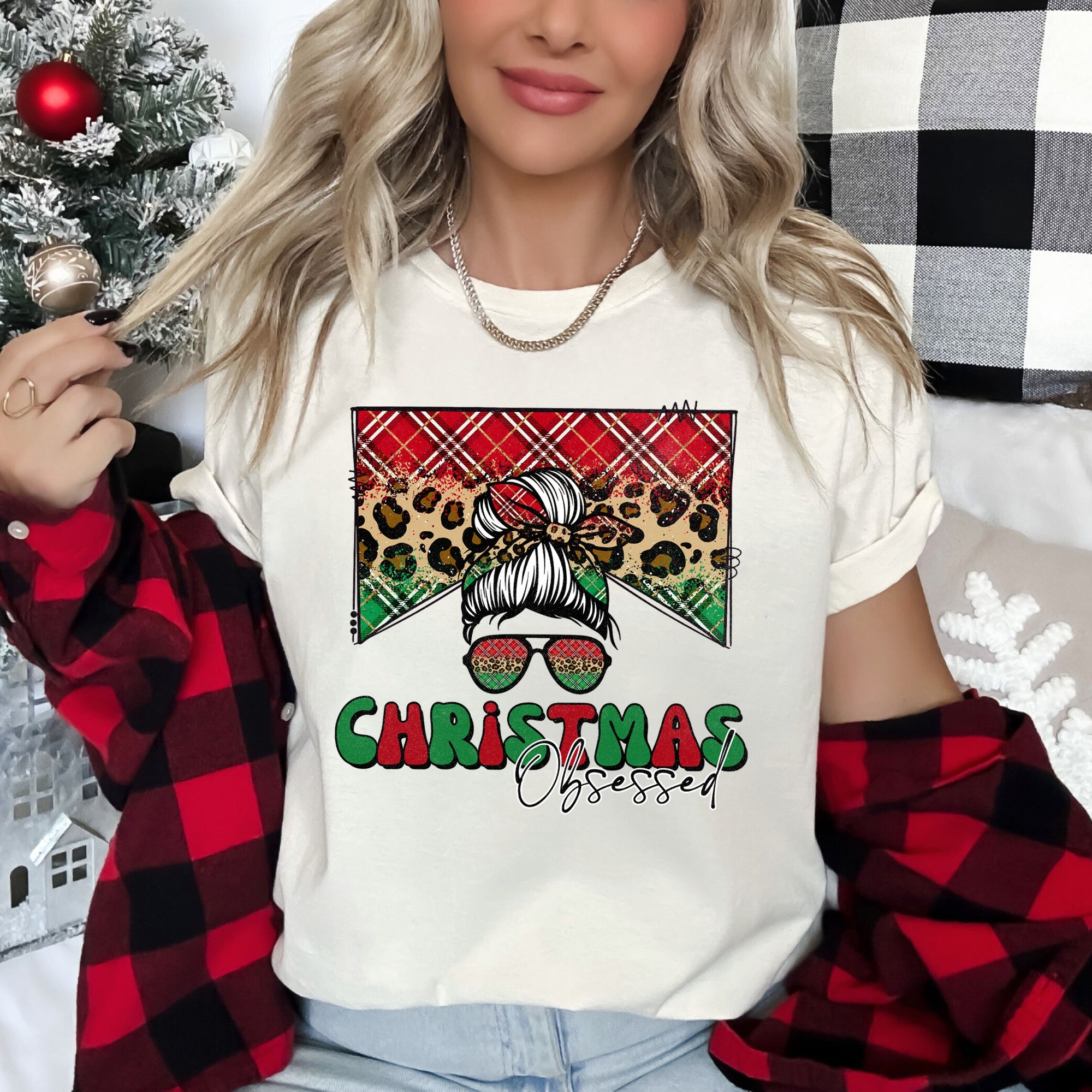 Christmas Obsessed Leopard Print Sassy Retro Festive Holiday Vibe Limited Edition Graphic Tee