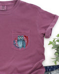 Christmas Owl Pocket Folk Art Santa Winter Snow Xmas Flowers Floral Comfort Colors Tee