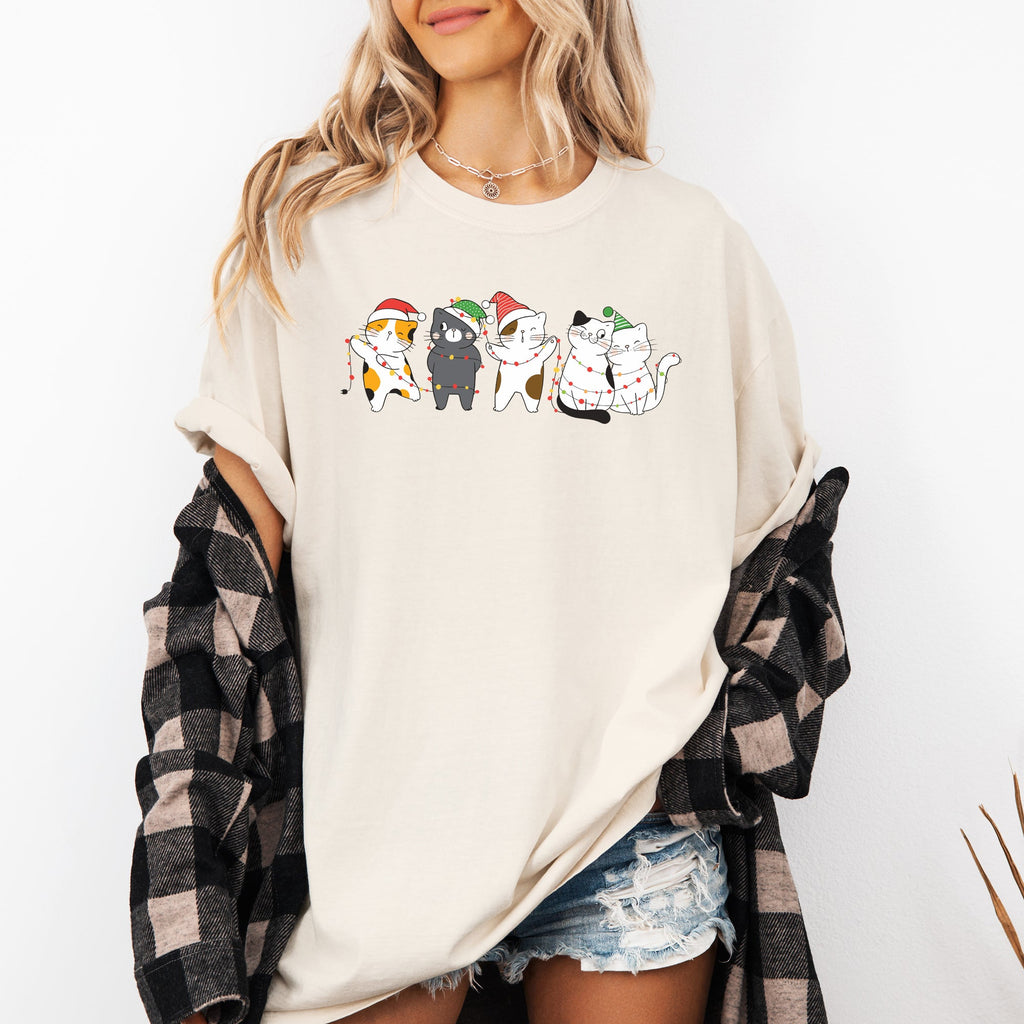 Festive Christmas Party Cats Santa Cute Cat Lover Graphic Edition Comfort Colors Tee