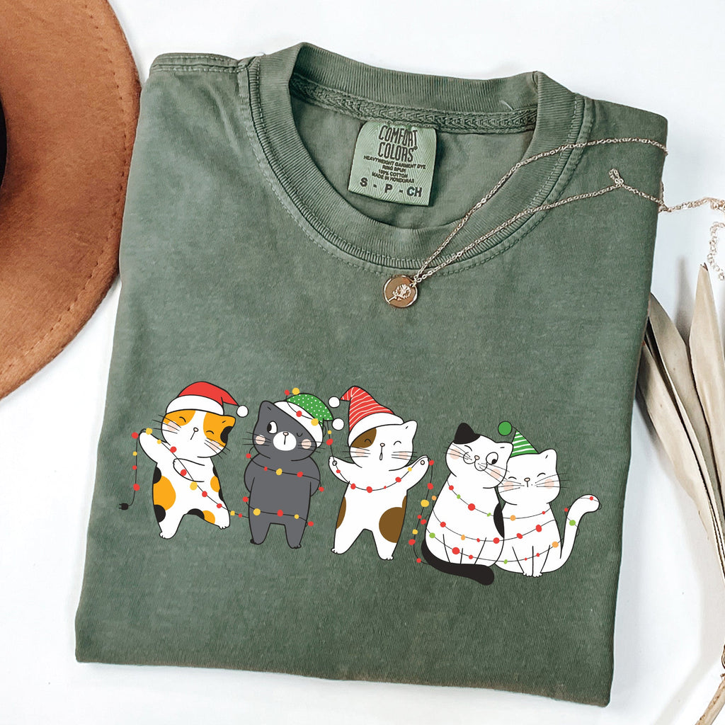 Festive Christmas Party Cats Santa Cute Cat Lover Graphic Edition Comfort Colors Tee