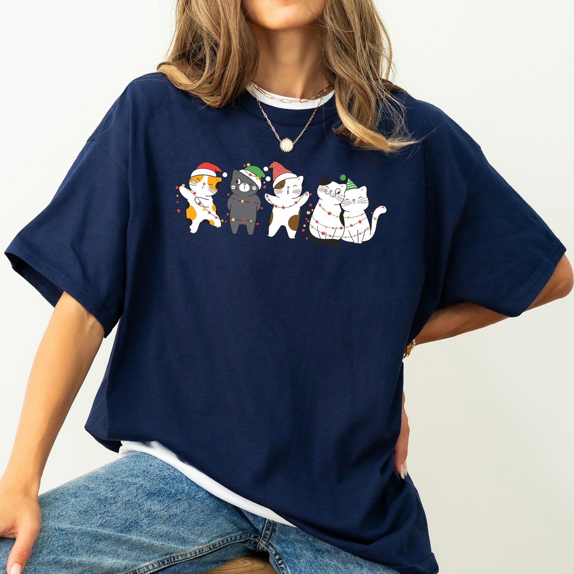 Festive Christmas Party Cats Santa Cute Cat Lover Graphic Edition Comfort Colors Tee