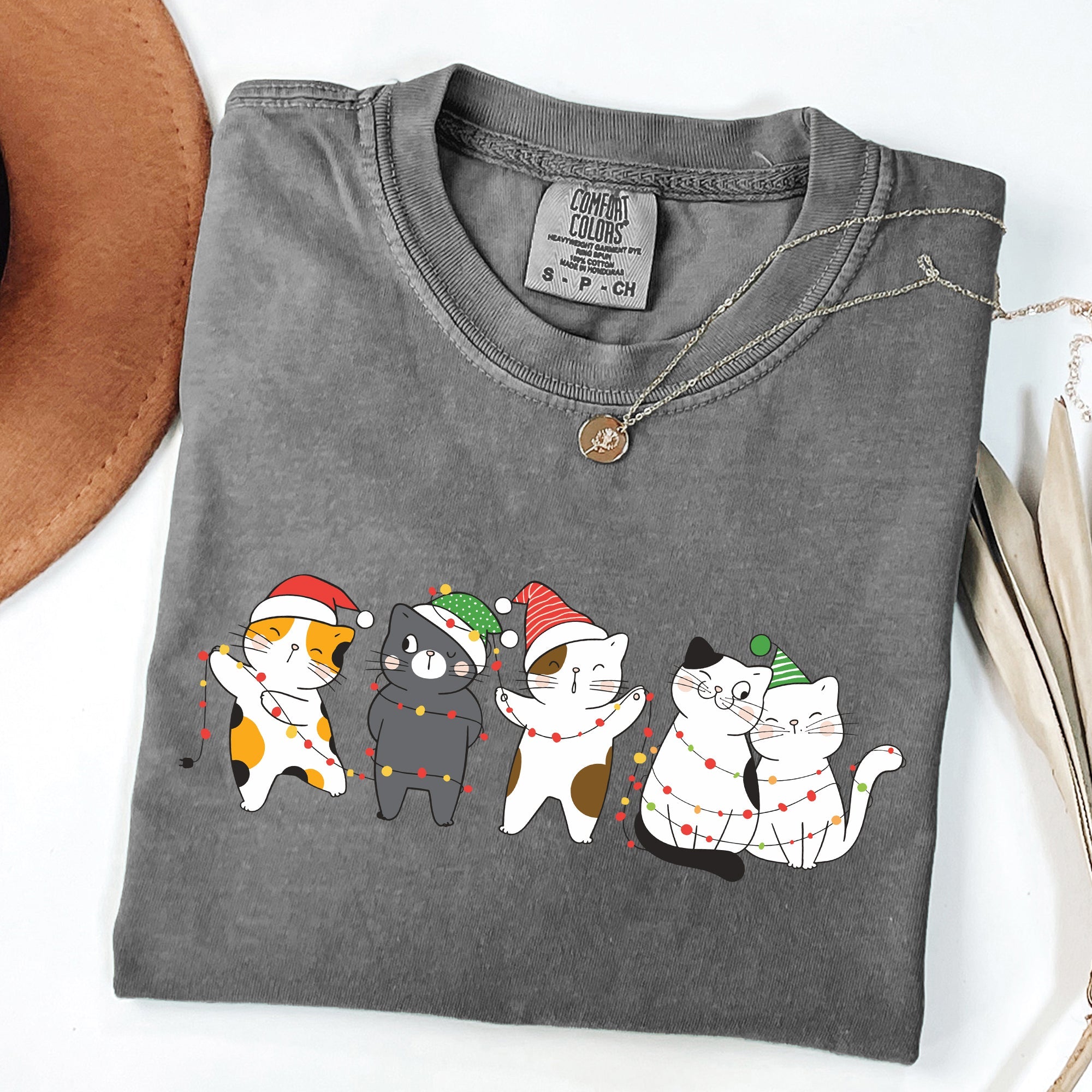 Festive Christmas Party Cats Santa Cute Cat Lover Graphic Edition Comfort Colors Tee