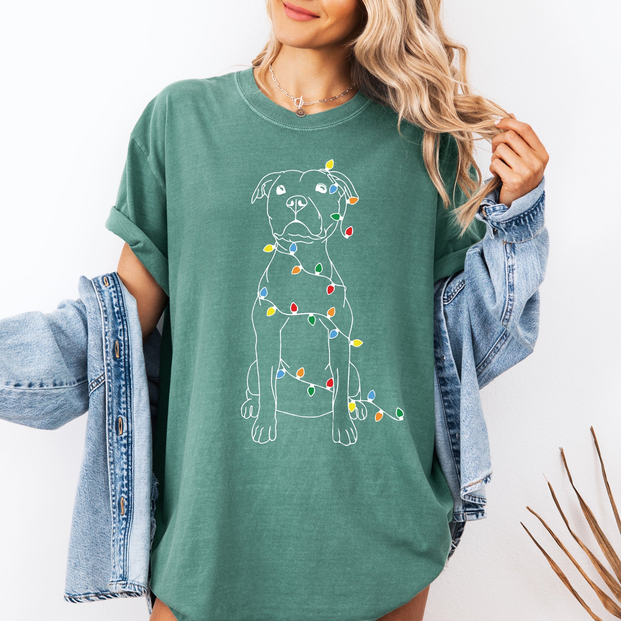 Christmas Pit Bull Lights Santa Holiday Cheer Dog Lover Edition Comfort Colors Tee