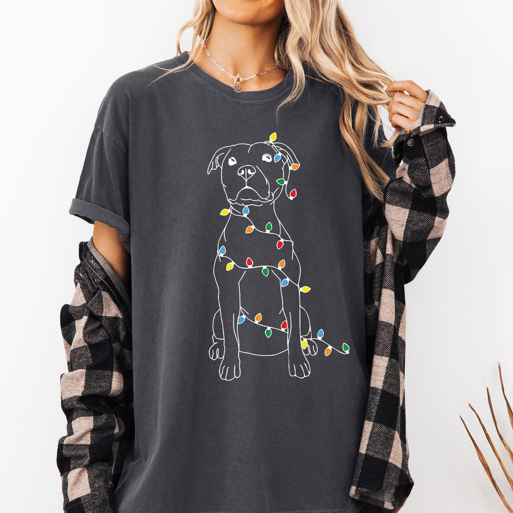 Christmas Pit Bull Lights Santa Holiday Cheer Dog Lover Edition Comfort Colors Tee