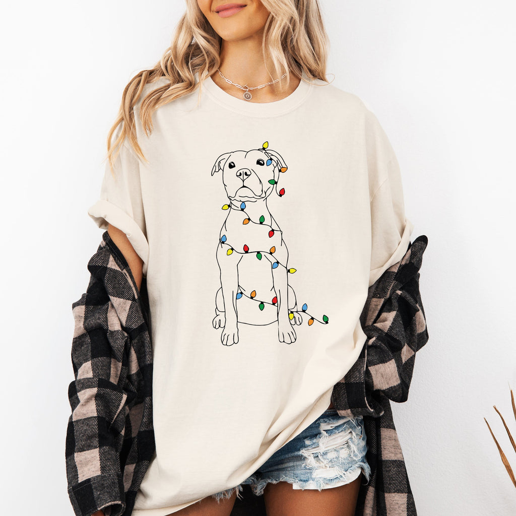 Christmas Pit Bull Lights Santa Holiday Cheer Dog Lover Edition Comfort Colors Tee