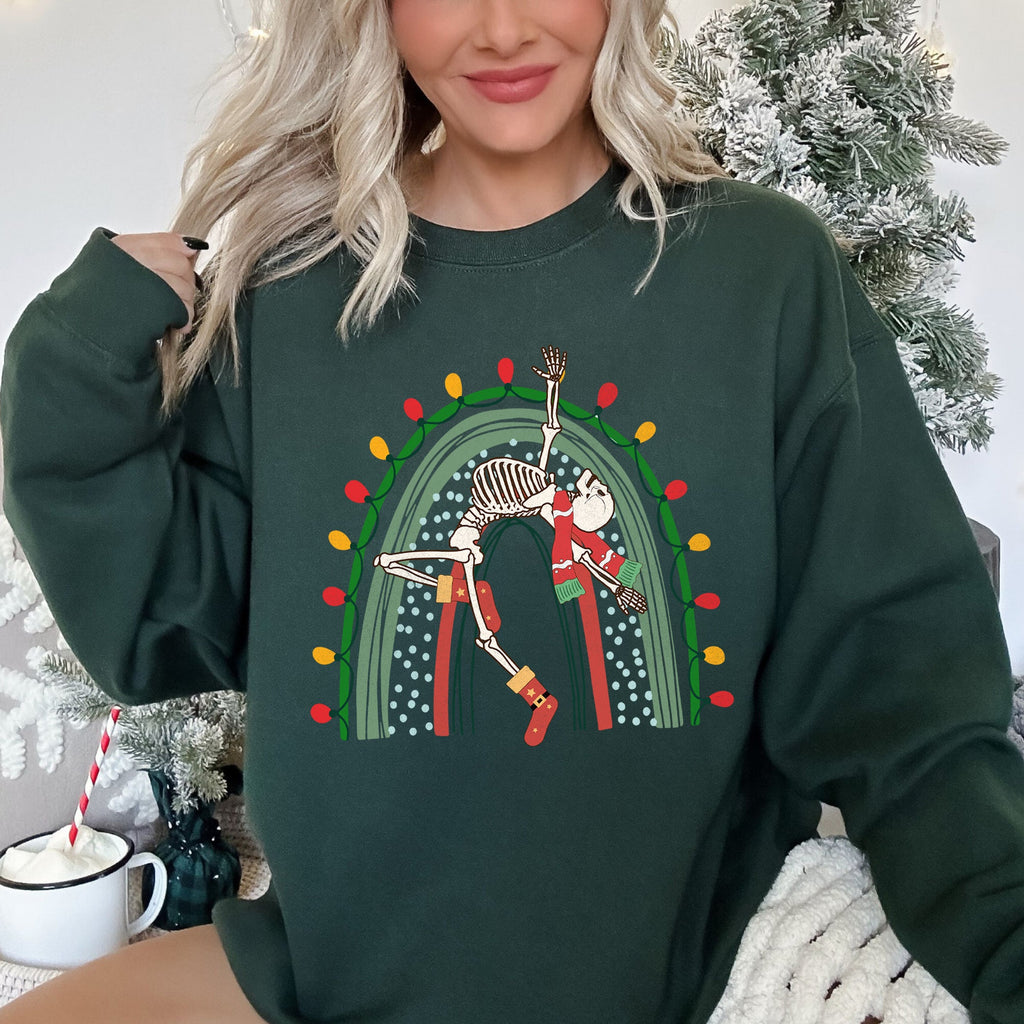 Christmas Rainbow Dancing Skeleton Graphic Sweatshirt