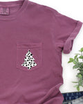Dalmatian Santa Christmas Tree With Animal Print Pocket Snow Winter Scene Comfort Colors Tee