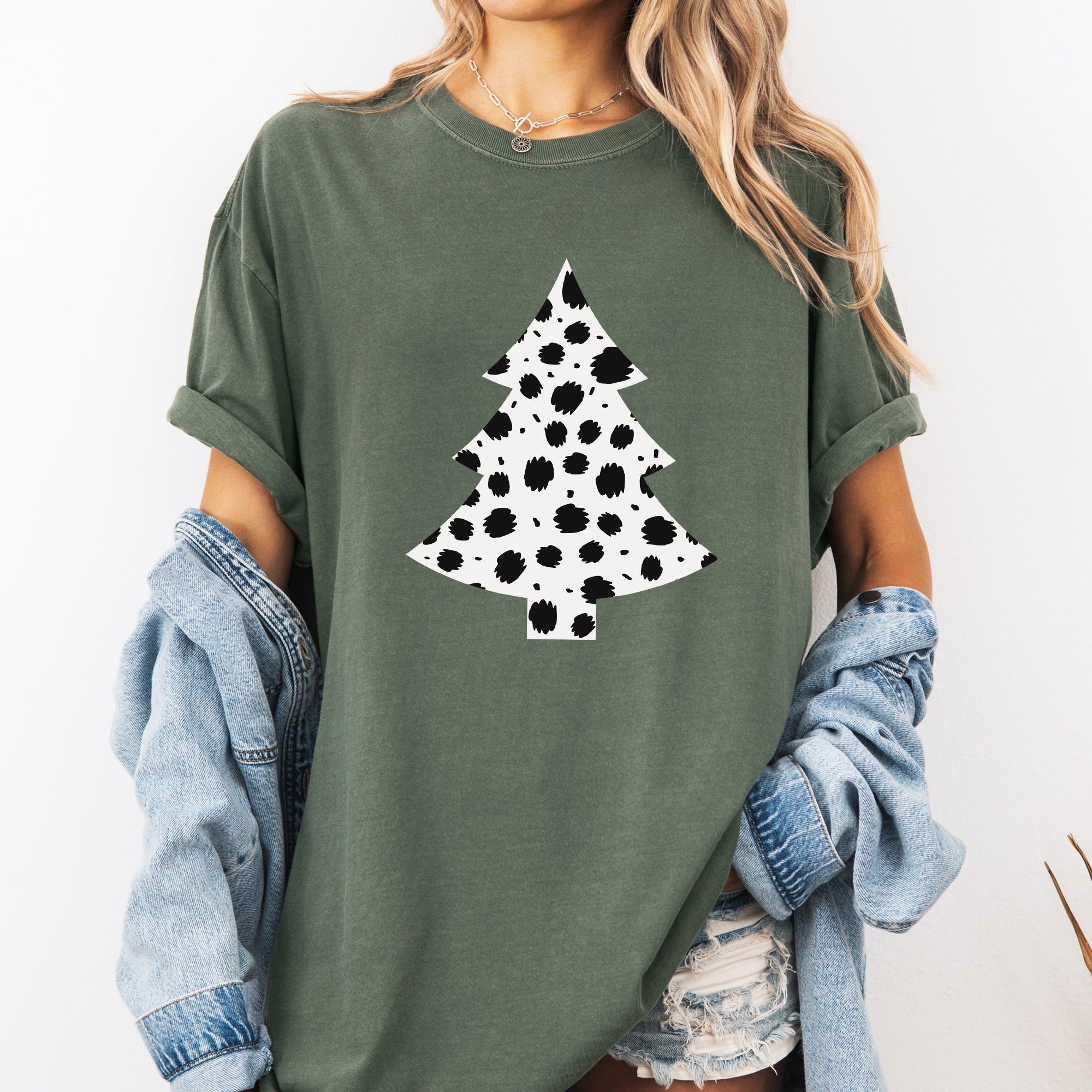Christmas Tree Dalmatian Animal Print Winter Xmas Santa Comfort Colors Tee