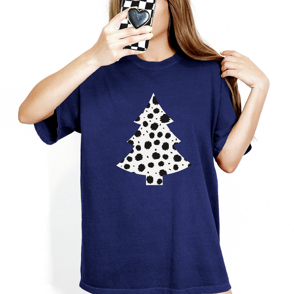 Christmas Tree Dalmatian Animal Print Winter Xmas Santa Comfort Colors Tee