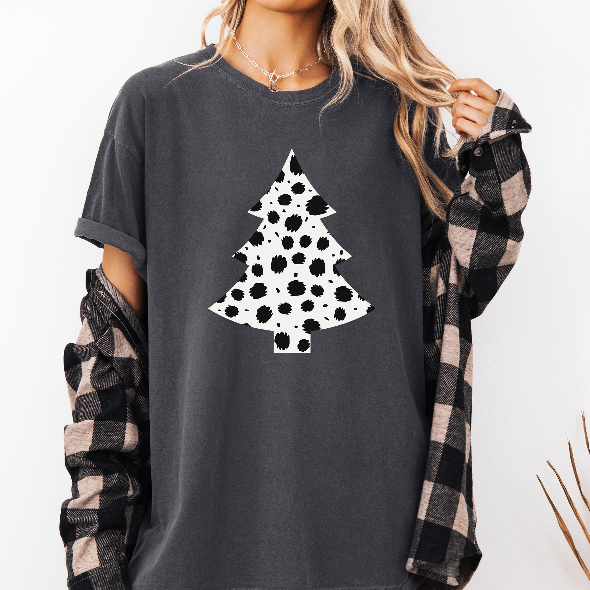 Christmas Tree Dalmatian Animal Print Winter Xmas Santa Comfort Colors Tee