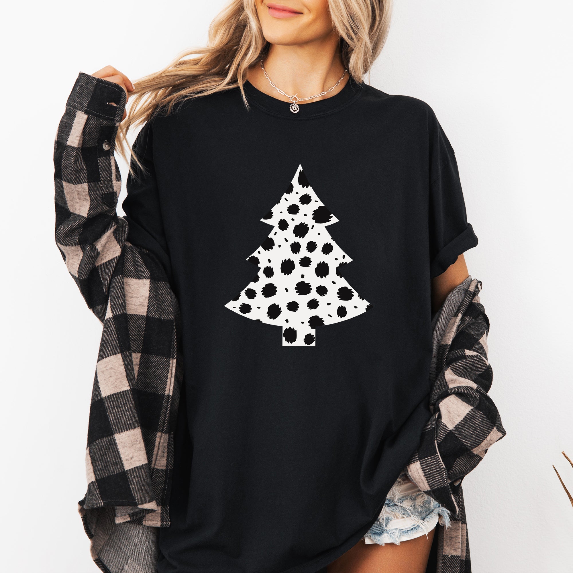 Christmas Tree Dalmatian Animal Print Winter Xmas Santa Comfort Colors Tee