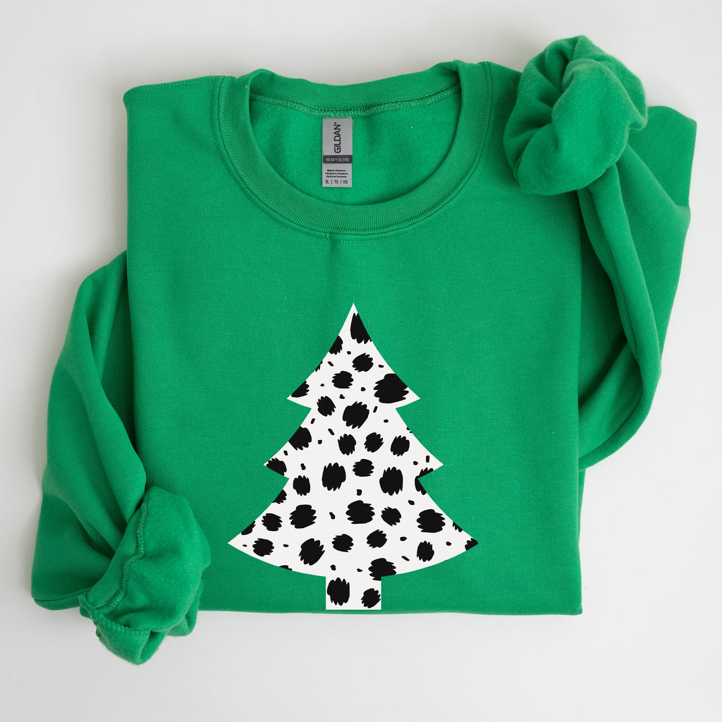 Dalmatian Christmas Tree Santa Animal Print Winter Holiday Scene With Festive Cheer Sweatshirt