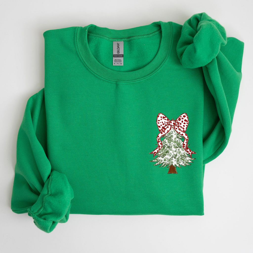 Christmas Tree Pocket Floral Coquette Ribbons Vintage Inspired Classic Season Winter Sweatshirt