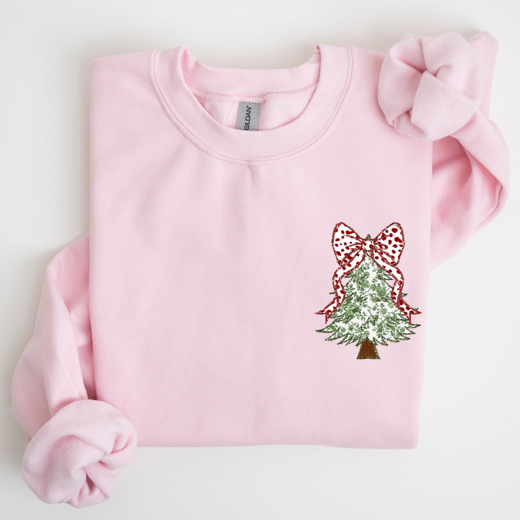 Christmas Tree Pocket Floral Coquette Ribbons Vintage Inspired Classic Season Winter Sweatshirt