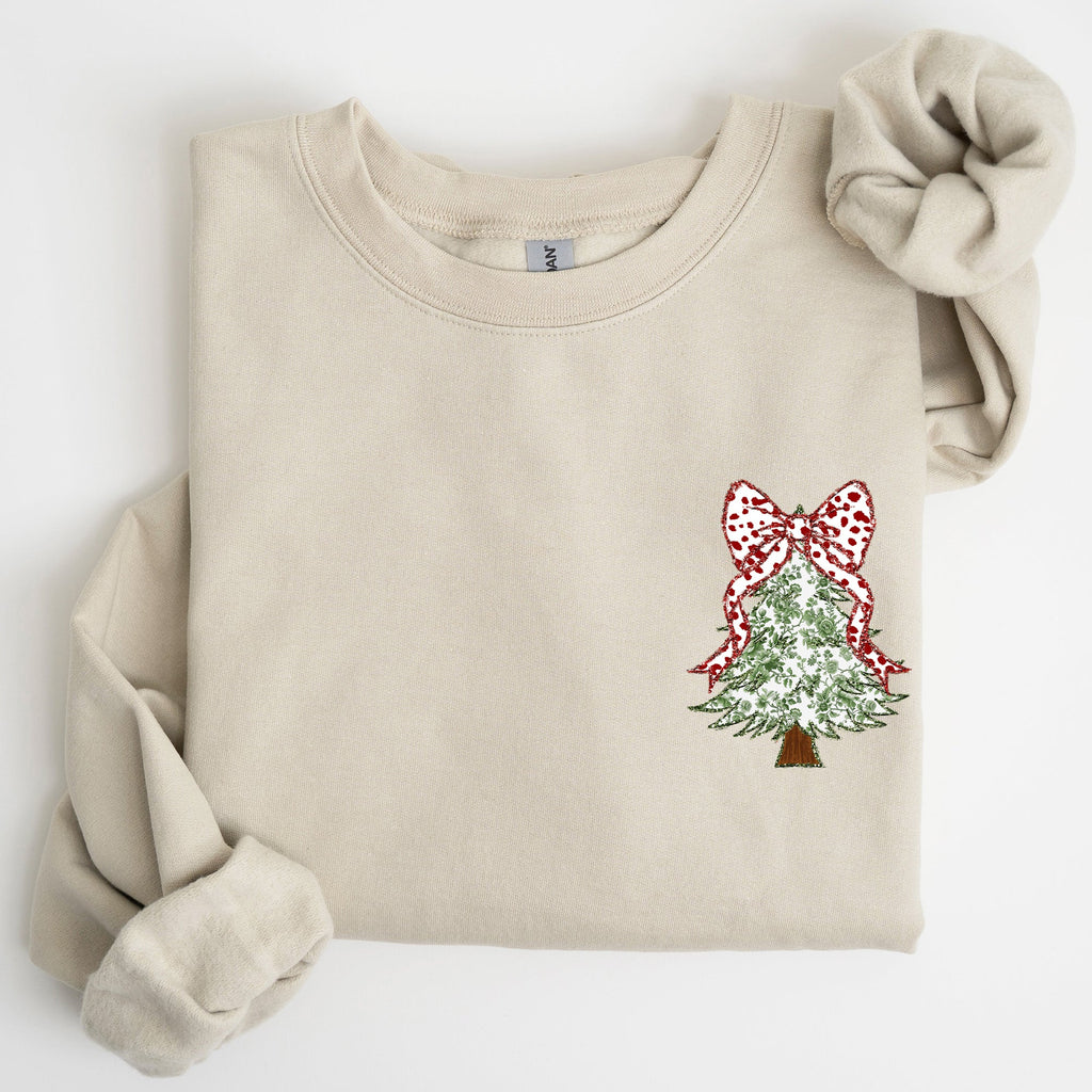 Christmas Tree Pocket Floral Coquette Ribbons Vintage Inspired Classic Season Winter Sweatshirt