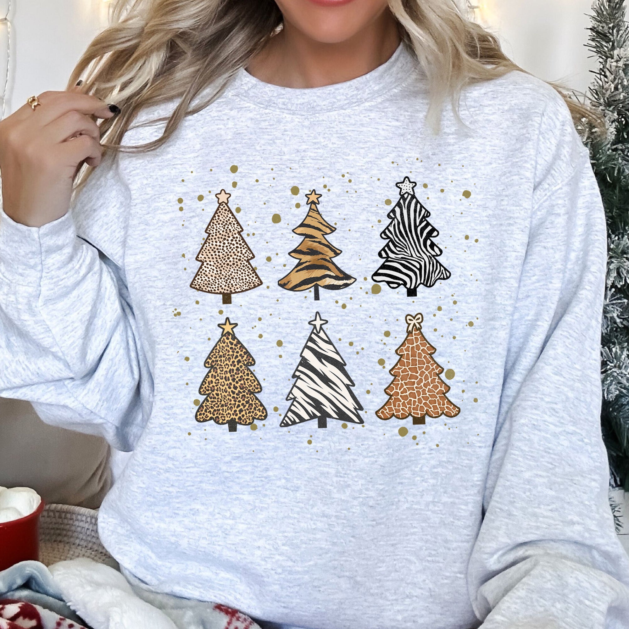 Christmas Trees Animal Print Festive Seasonal Holiday Nature Inspired Design Sweatshirt