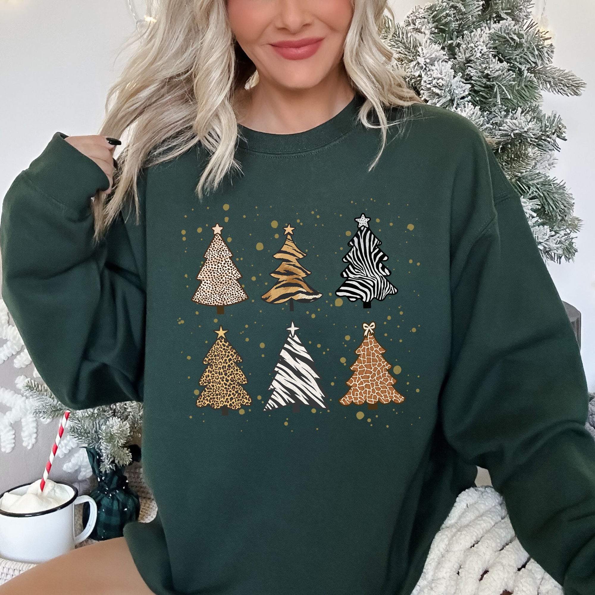 Christmas Trees Animal Print Festive Seasonal Holiday Nature Inspired Design Sweatshirt