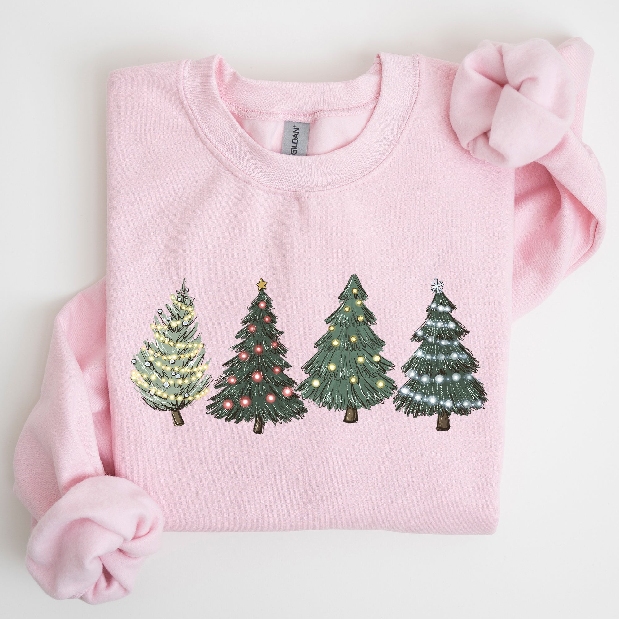 Christmas Trees Winter Snow Santa Festive Cozy Warm Holiday Scene With Twinkling Lights And Ornaments Sweatshirt