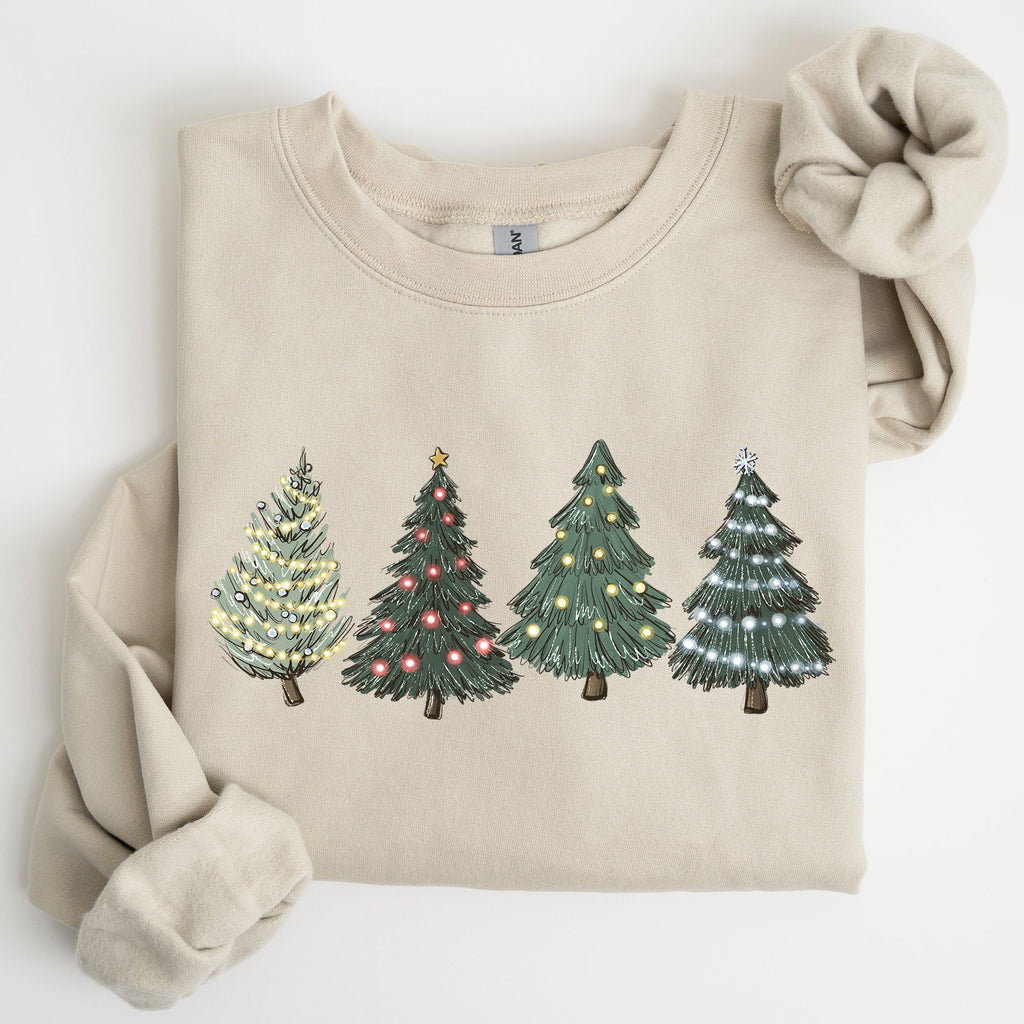Christmas Trees Winter Snow Santa Festive Cozy Warm Holiday Scene With Twinkling Lights And Ornaments Sweatshirt